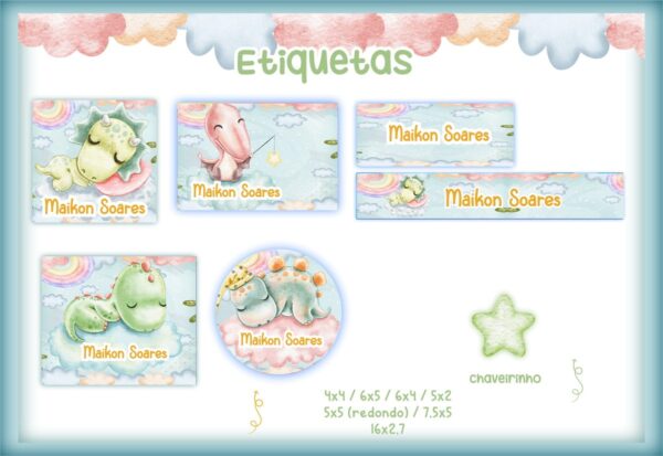 Etiqueta Escolar Dino - Arquivo Digital