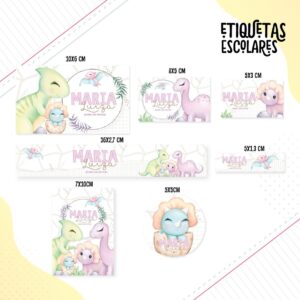 Etiqueta Escolar Dino Menina - Arquivo Digital