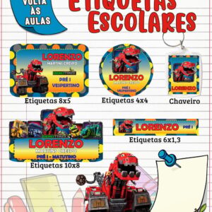 etiqueta escolar dinotrux arquivo digital etiquetas escolares em formato digital para download