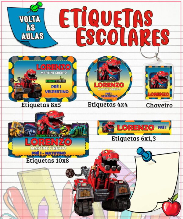 Etiqueta Escolar Dinotrux - Arquivo Digital