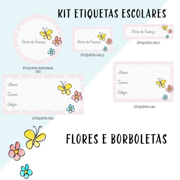 Etiqueta Escolar Floral e Borboletas - Arquivo Digital