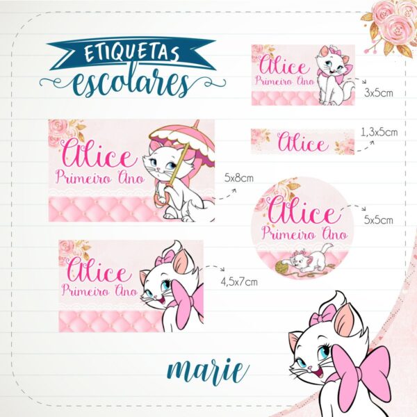 Etiqueta Escolar Gatinha Marie - Arquivo Digital