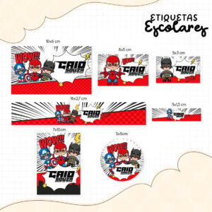 etiqueta escolar herois cute arquivo digital papelaria digital