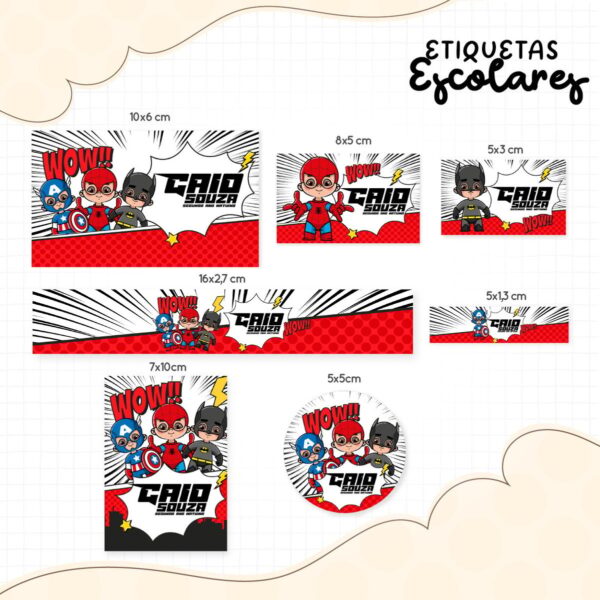 Etiqueta Escolar Heróis Cute - Arquivo Digital
