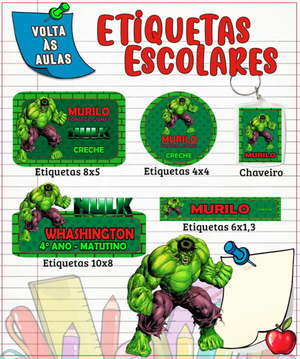 Etiqueta Escolar Hulk - Arquivo Digital