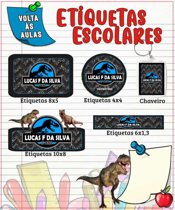 Etiqueta Escolar Jurassic Park - Arquivo Digital