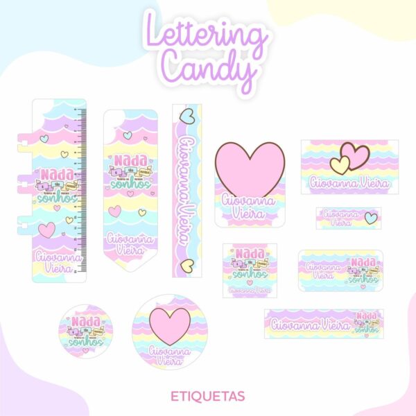 Etiqueta Escolar Lettering Candy- Arquivo Digital