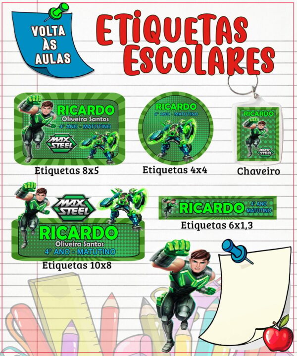 Etiqueta Escolar Max Steel - Arquivo Digital