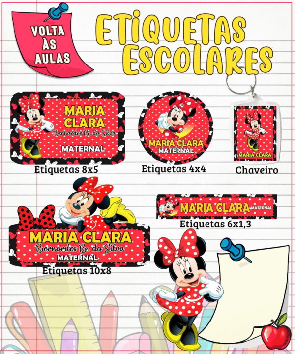 Etiqueta Escolar Minnie Vermelha - Arquivo Digital