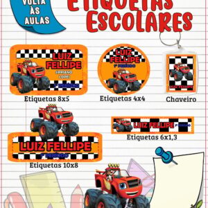 etiqueta escolar monster machine arquivo digital adesivos 1