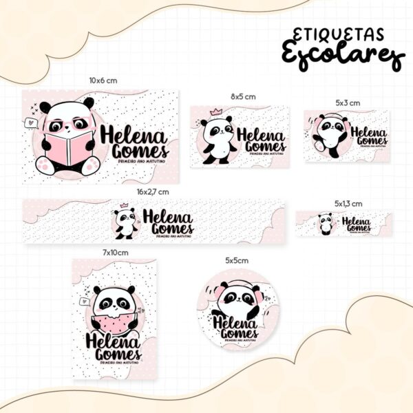 Etiqueta Escolar Panda Rosa - Arquivo Digital