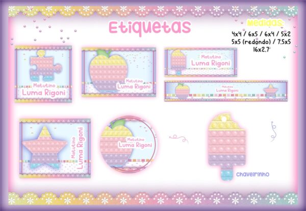Etiqueta Escolar Pop It Menina - Arquivo Digital