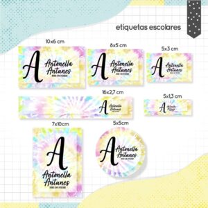 etiqueta escolar tiedye arquivo digital adesivar
