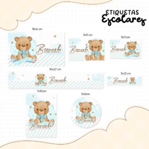 etiqueta escolar ursinho arquivo digital personalizacao