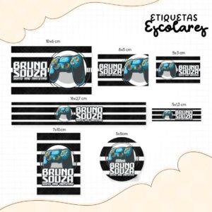 etiqueta escolar video game arquivo digital personalizacao 2