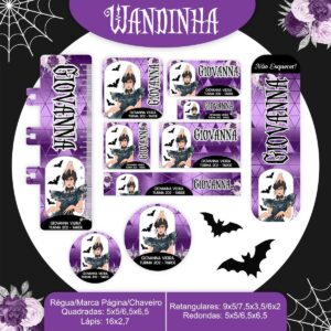 etiqueta escolar wandinha addams arquivo digital volta as aulas