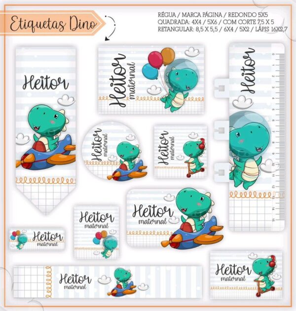 Etiquetas Escolares Dino - Arquivo Digital