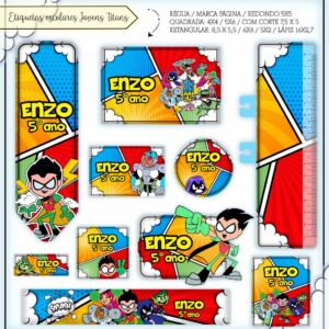 Etiquetas Escolares Jovens Titãs - Arquivo Digital
