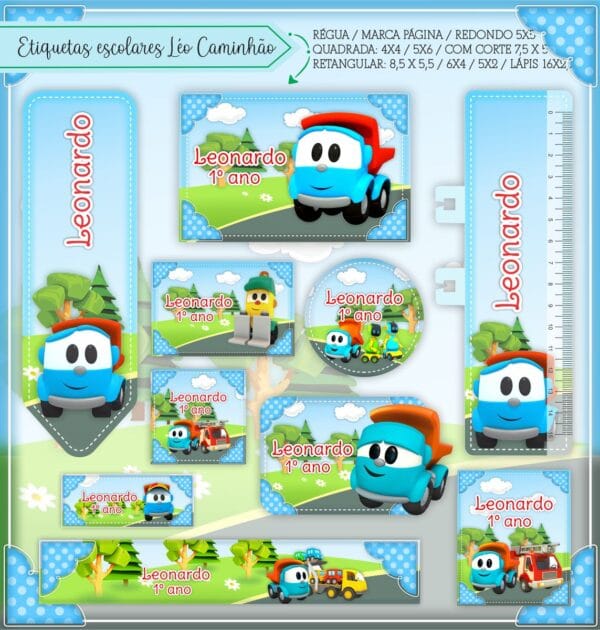 Etiquetas Escolares Léo e o Caminhão - Arquivo Digital