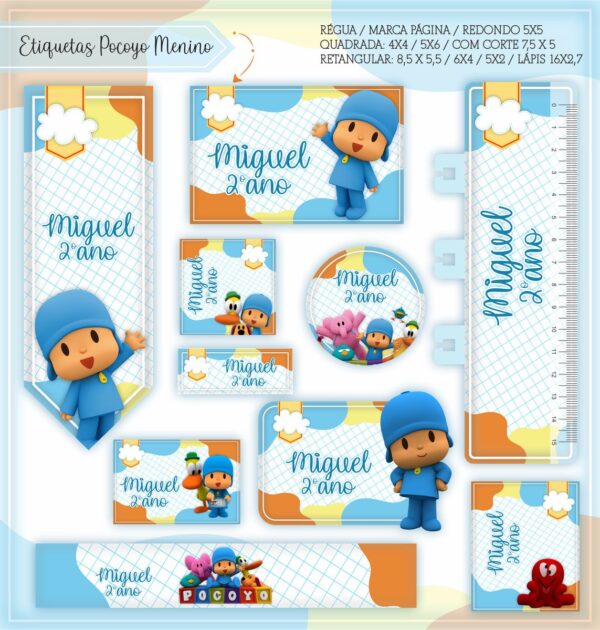 Etiquetas Escolares Pocoyo Menino - Arquivo Digital