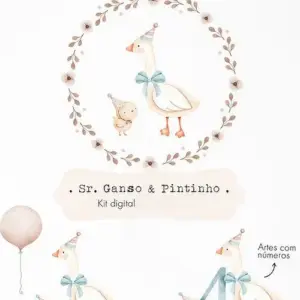 Ganso e Pintinho em Aquarela: Numerais para Personalização