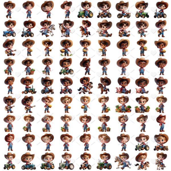Ilustrações Fazendinha Menino Png Baby Fofo Kit Digital 3D