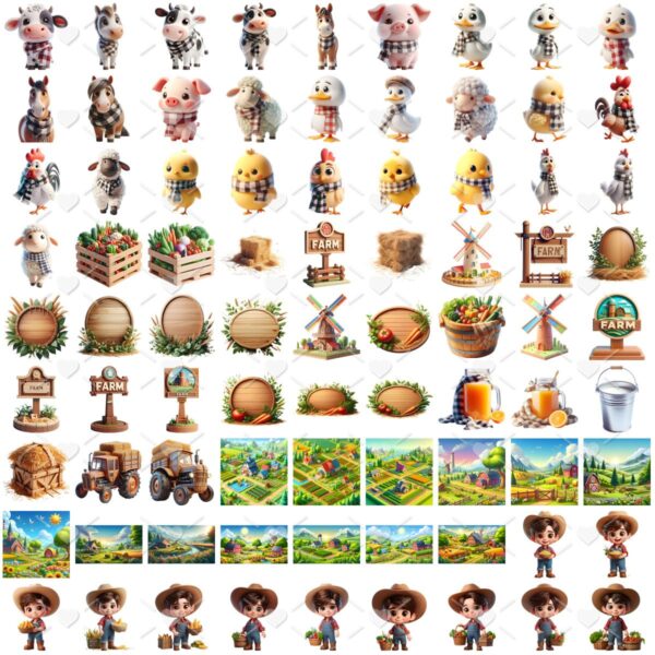Ilustrações Fazendinha Menino Png Baby Fofo Kit Digital 3D