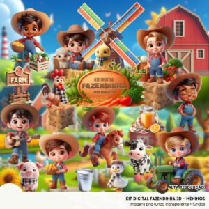 Ilustrações Fazendinha Menino Png Baby Fofo Kit Digital 3D