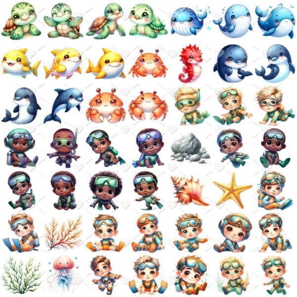 Ilustrações Fundo do Mar Aquarela Cute 3D Fofo Imagens Png