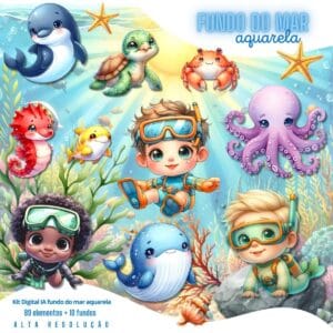 Ilustrações Fundo do Mar Aquarela Cute 3D Fofo Imagens Png