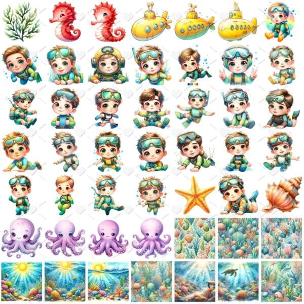 Ilustrações Fundo do Mar Aquarela Cute 3D Fofo Imagens Png