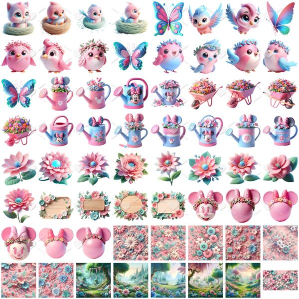 Ilustrações Jardim da Minnie Rosa Png Baby Fofo Kit Digital