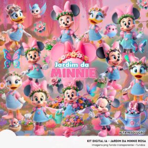 Ilustrações Jardim da Minnie Rosa Png Baby Fofo Kit Digital