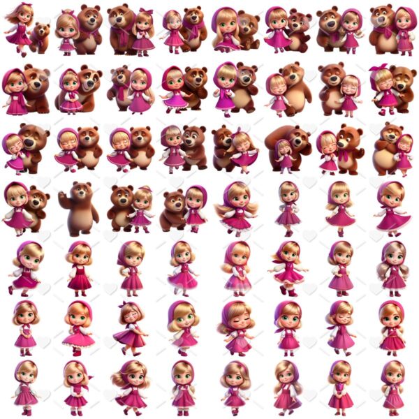 Ilustrações Masha e o Urso Png Baby Fofo 3D Mascotinha