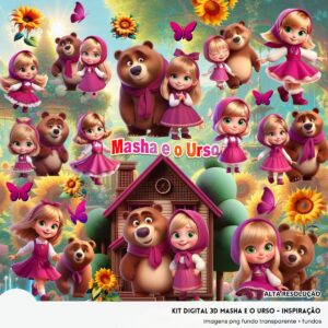 Ilustrações Masha e o Urso Png Baby Fofo 3D Mascotinha
