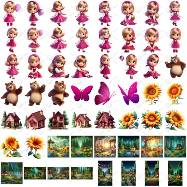 Ilustrações Masha e o Urso Png Baby Fofo 3D Mascotinha