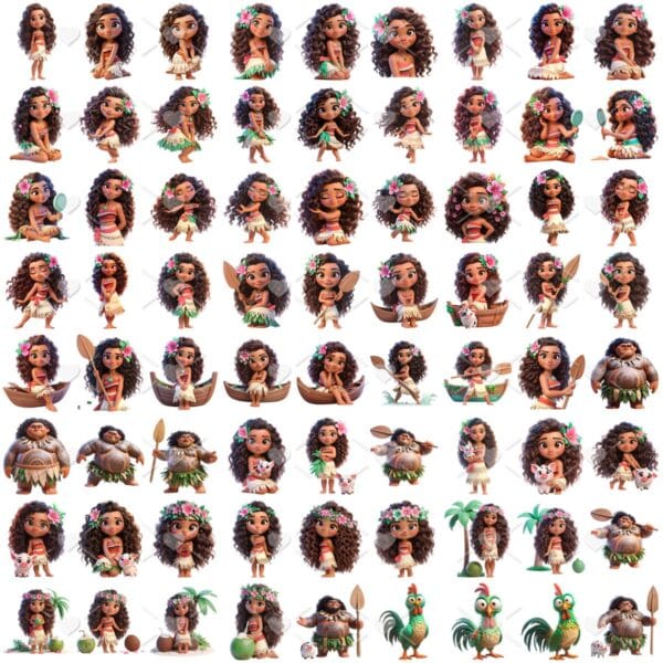 Ilustrações Moana Png Baby Fofo Kit Digital 3D