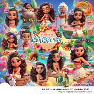 Ilustrações Moana Png Baby Fofo Kit Digital 3D