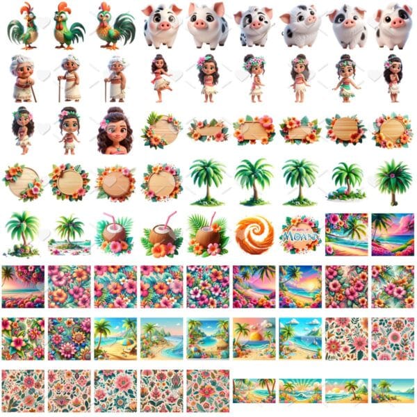 Ilustrações Moana Png Baby Fofo Kit Digital 3D