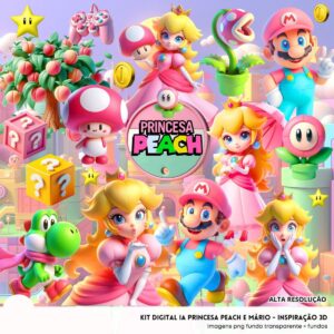 Ilustrações Princesa Peach e Mário Cute 3D Fofo Imagens Png