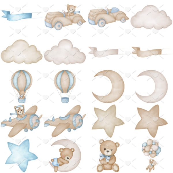 Ilustrações Ursinho Aviador Azul Menino Cliparts Fofos Bebê