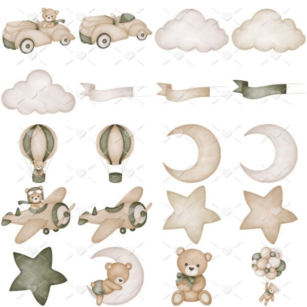 Ilustracoes Ursinho Aviador Verde Menino Cliparts Fofos Bebe 2