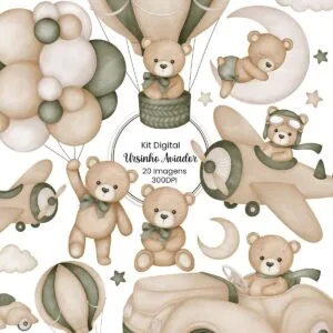 Ilustracoes Ursinho Aviador Verde Menino Cliparts Fofos Bebe