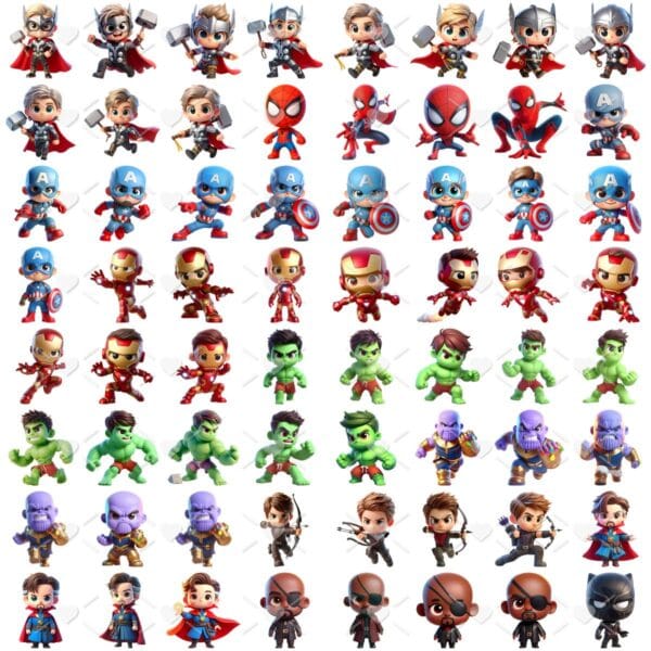 Ilustrações Vingadores Cute 3D Fofo Imagens Png