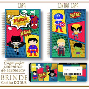 kit capa e cartao sus super herois arquivo digital encadernacao digital