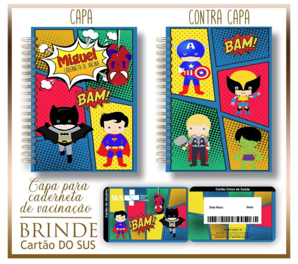 Kit Capa e Cartão Sus Super Heróis - Arquivo Digital