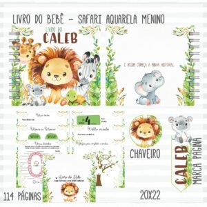 kit completo bebe safari aquarela menino arquivo digital anotacoes