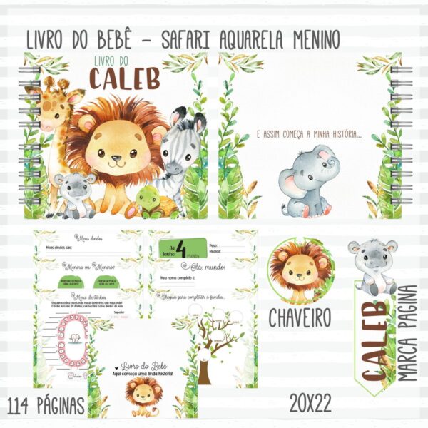 Kit Completo Bebê Safari Aquarela Menino - Arquivo Digital