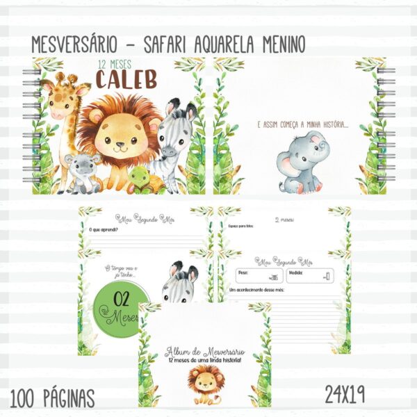 Kit Completo Bebê Safari Aquarela Menino - Arquivo Digital - Imagem 2