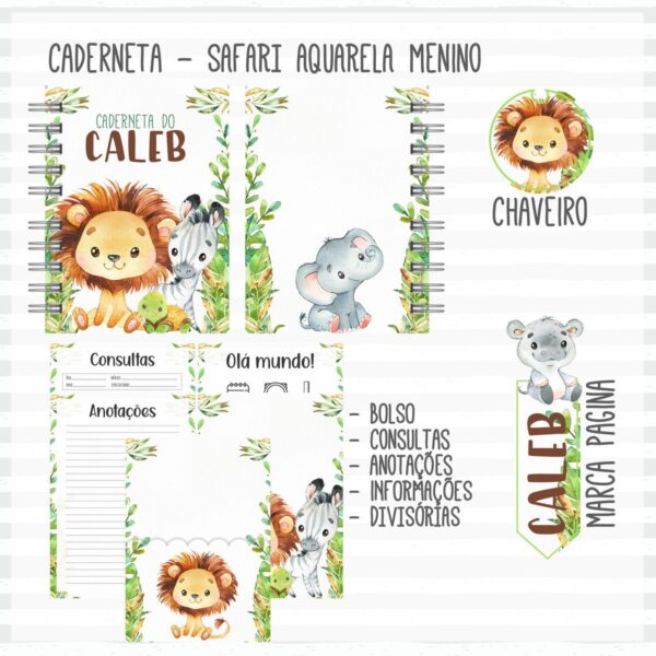 Kit Completo Bebê Safari Aquarela Menino - Arquivo Digital - Imagem 4